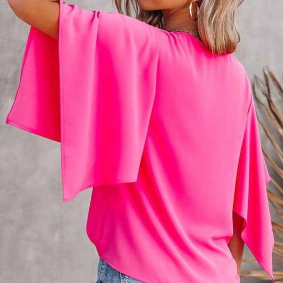 ONLY 1 LEFT! SLIT SLEEVE V NECKLINE BLOUSE - WHITE - Picture 6 of 7